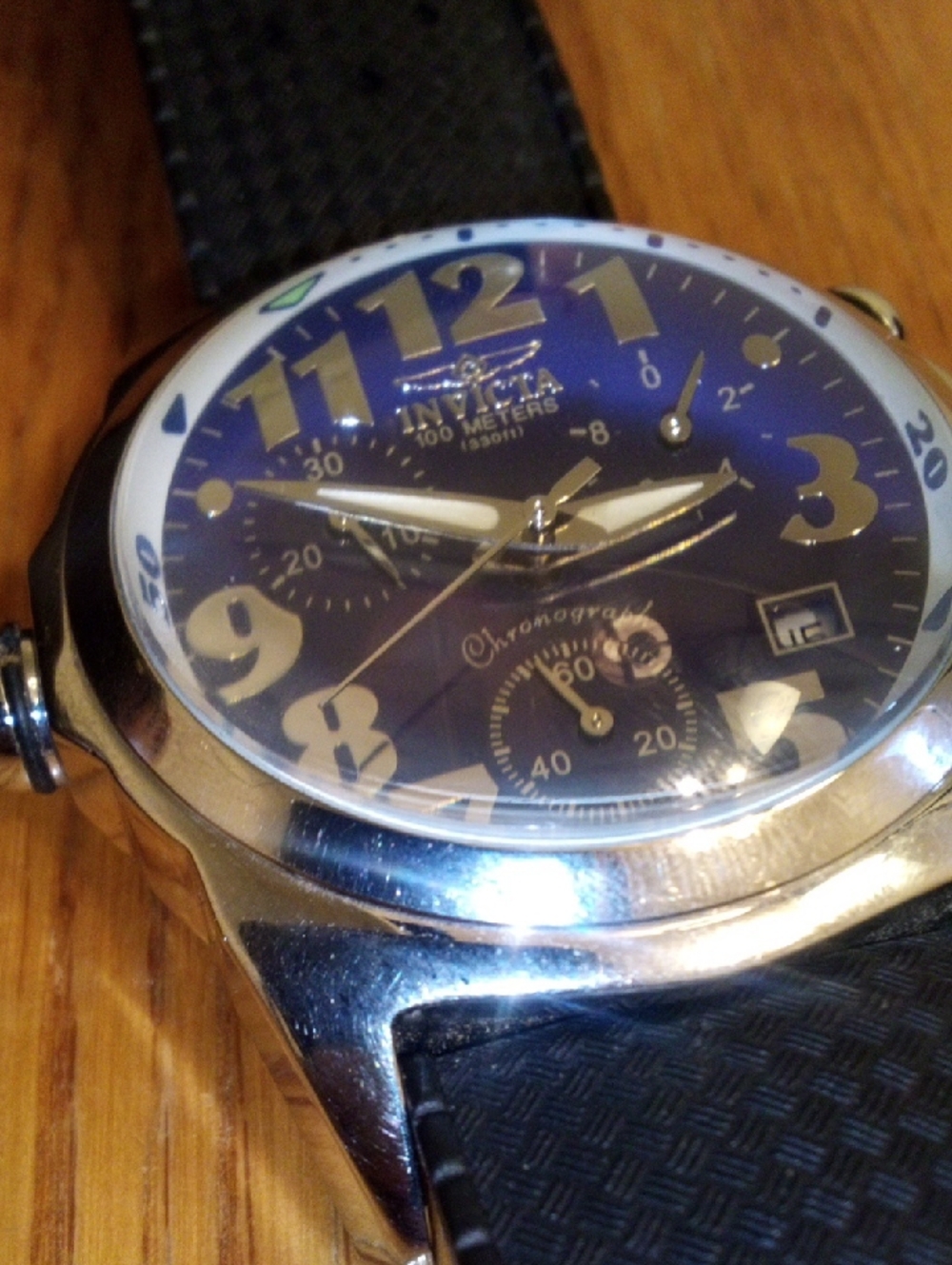 Invicta Blue Dial Watch with Gold Accents and Black Strap - Picture 2 of 10